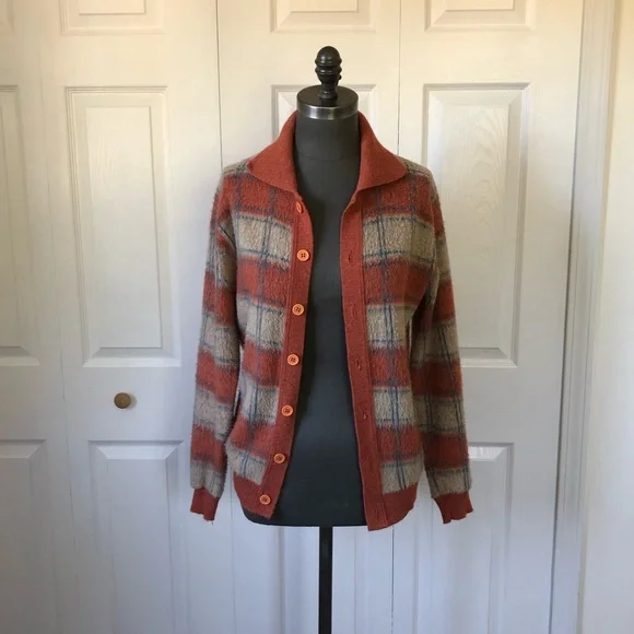 Vintage Plaid Lord Clayton Cardigan, Size M - Picture 2 of 5